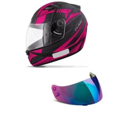 Imagem de Capacete Ebf New Spark Flash Preto e Rosa Mais Viseira Camaleão, 58