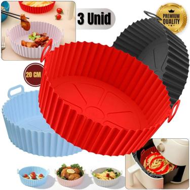 Imagem de 03 forma silicone air fryer reutilizavel protetor microondas