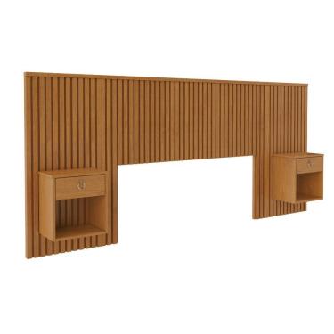 Imagem de Cabeceira Para Cama de Casal Sonhar Ripada C/ Duas Mesas de Cabeceira JCM