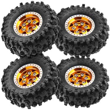 Imagem de STMU 1.0 Crawler Tires (4pcs) Rubber Mud Terrain Tires with Foam Insert for 1/24 RC Crawler FMS FCX24M Tires ﻿ (Dual-Tone in Gold and Silver)