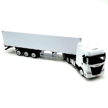 Imagem de Miniatura Caminhão I v e c o 6x4 com Baú de 3 Eixos, Escala 1:50, Metal, Branco