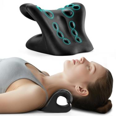 Imagem de ACIXX Esticador de pescoço e dispositivo de tração cervical, relaxante para alívio da dor na ATM e no ombro, travesseiro com dispositivo de tração cervical, corretor de coluna e pescoço (preto)