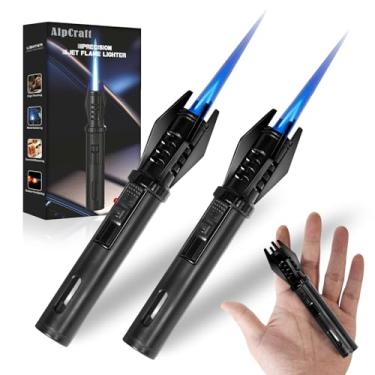 Imagem de Isqueiros de tocha pequenos, pacote com 2, mini isqueiro à prova de vento bolso recarregável a gás gás chama butano isqueiro com janela visual para acampamento tático Grill vela lareira fogão