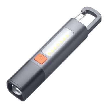 Imagem de Mini Lanterna LED 3W Recarregável USB-C 500mAh com Gancho, Luz Frontal e Lateral SMD para Camping e Emergências