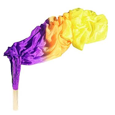 Imagem de Winged Sirenny Flâmula ajustável para adultos, 150 cm, adoração de dança do ventre, adoração, multicolorida, leque de seda, véu (roxo-laranja-amarelo)