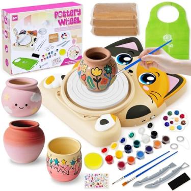 Imagem de Insnug Roda de cerâmica para crianças – Artes de cerâmica e artesanato para crianças de 8 a 12 anos com kit de pintura com 3 unidades de argila seca ao ar livre para meninas, meninos, presente de
