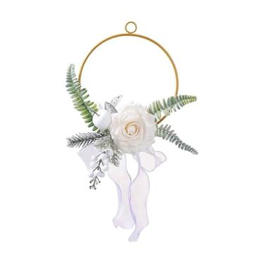 Imagem de predolo de flores artificiais de rosas, guirlanda de arco floral, decoração de porta floral, guirlanda para presente de inauguração, entrada, bar, Branco