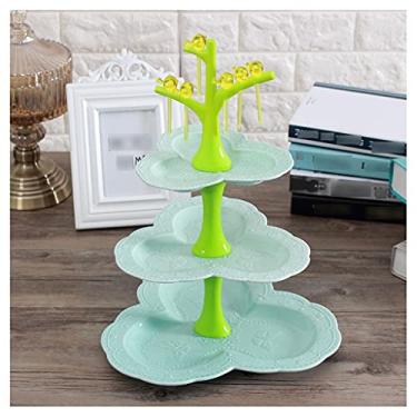 Imagem de Suporte de bolo, exibição de placa de bolo, giratório, suporte de frutas para biscoito de bolo, bandeja de bolo de cerâmica criativa de três camadas, prato de frutas, chá da tarde, sobremesa, doces