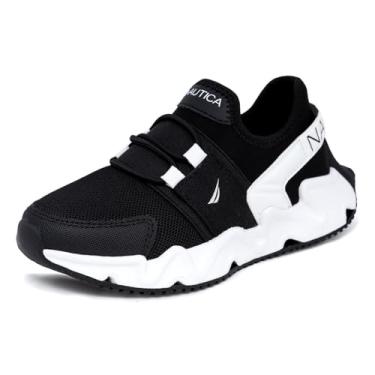 Imagem de Nautica Tênis de corrida infantil | Sapatos confortáveis para meninos e meninas | Tamanhos para crianças grandes e pequenas - (Lace-Up/Bungee) Manalapin, Preto Branco-Mikyle, 18