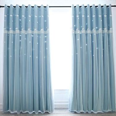 Imagem de RIAAJ Cortina opaca cortina de renda de camada dupla, cortina de quarto, cortina com ilhoses, cortina de isolamento térmico, para quarto/sala de estar/hotel, 1 unidade, A w200 * h270 cm