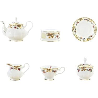 Imagem de Conjunto de Xícaras de Chá Estilo Europeu Conjunto de Xícaras de Café Bone China 4 Xícaras com 4 Pires com Bule de Chá, Açucareiro, Tanque de Leite, Chá Quente ()