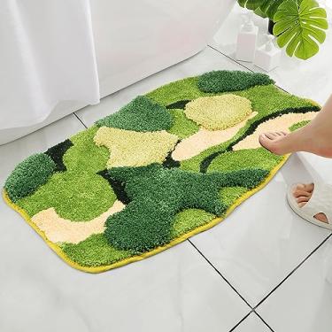 Imagem de FUYGRCJ Tapete de musgo, tapete de banho verde, tapete de chuveiro fofo com folhas e musgo para banheiro, antiderrapante, tapete de musgo, superabsorvente, decoração de quarto, lavável na máquina, 81