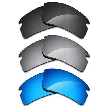 Imagem de Alphax 3 pares de lentes polarizadas de substituição para óculos de sol Oakley Flak 2.0 XXL OO9488 - preto + titânio + azul
