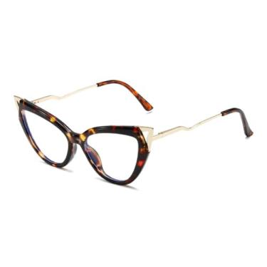 Imagem de Óculos de sol femininos estilo olho de gato, armação transparente anti-luz azul, leopardo, 138 mm