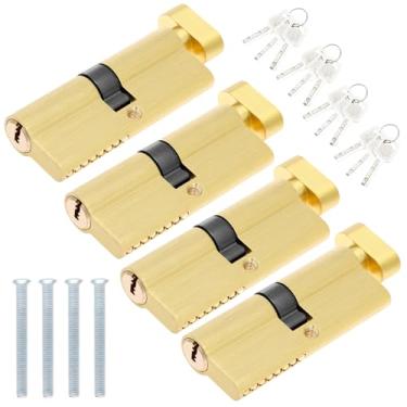 Imagem de 4 peças de cilindro de fechadura de porta com chave de garagem fechadura de porta de celeiro de latão sólido para galpão de porta de casa