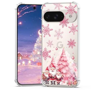 Imagem de BEIMEITU Capa de Natal para Google Pixel 9 Floco de Neve Rosa, Design de Árvore de Natal, Capa de Papai Noel, Protetor Flexível para Meninas para Google Pixel 9, Crianças e Mulheres