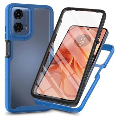Imagem de Capa protetora de 360° para Motorola Moto G04/Moto G04s/Moto G24, capa à prova de poeira à prova de choque com protetor de tela temperado integrado, capa de telefone traseira fina e resistente (azul