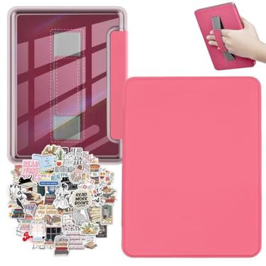 Imagem de Capa para Kindle Paperwhite 12ª geração 2024 e Kindle Colorsoft Signature Edition, Reading Lovers Capa transparente de couro PU leve com alça de mão adesivos de livro