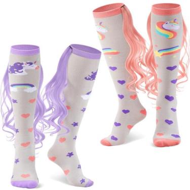 Imagem de Meias Tarpop Funny Silly Unicorn Mermaid com perucas, meninas e mulher