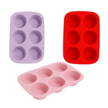 Imagem de Kit 3 forma silicone muffin bolo cupcake 6 compartimento pratica gourm