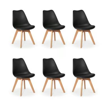 Imagem de Kit c/6 cadeiras Leda – Charles Eames, Saarinen Wood com almofada preta