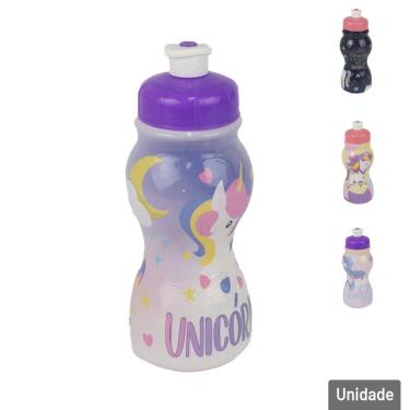 Imagem de Garrafa de Plástico 250ml Squeeze Unicórnio - Tudo em Caixa