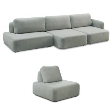 Imagem de Conjunto Sala de Estar 1 Sofá Retrátil Modulado 312cm e 1 Poltrona Santiago Bouclê Cinza G89 - Gran Belo