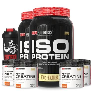 Imagem de Kit 2x Iso Protein Baunilha 900g + 4x Power Creatina 100g + Coqueteleira – Bodybuilders