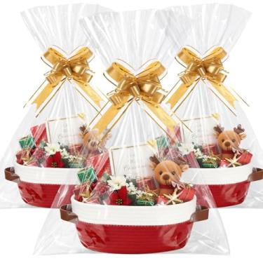 Imagem de Colingmill Pacote com 3 cestas pequenas de tecido para presentes com alças, sacos e fitas transparentes, cesta de armazenamento vazia, caixa decorativa para o dia das bruxas, dia de Ação de Graças