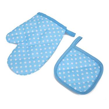 Imagem de ZJchao Conjunto de Brinquedos de Cozinha para Crianças Cozinha Baking Role Play Avental Chapéu de Chef Luvas Utensílios de Imitação Talheres Funcionais para Crianças Meninas Meninos de 3 (ponto azul)