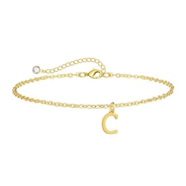 Imagem de Sargetou Tornozeleira feminina com inicial dourada, banhada a ouro 14 k, moderna, leve, impermeável, delicada, tornozeleira, verão, praia, joias, presente, 8, Latão, Sem Pedra Preciosa