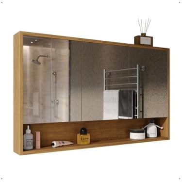 Imagem de Armário de Banheiro 90cm 3 Portas Espelheira (Madeirado)