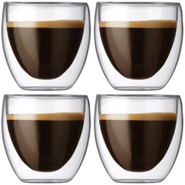Imagem de Jogo 6 Copos Vidro Boro Duplo Café Chá Expresso Chá Capuccino 100ml Parede Dupla Conjunto Kit (4 Copos)