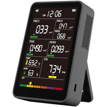 Imagem de Monitor profissional de qualidade do ar interno com alarmes de bipe AQI, detector portátil em tempo real para carros domésticos, plantas e animais de estimação (Wujin Preto)