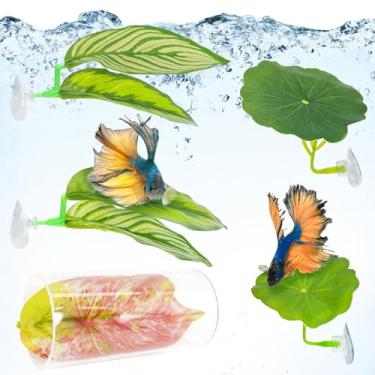 Imagem de Hamiledyi Conjunto de rede e túnel Betta com 5 peças, túnel de tubo de acrílico com ventosa, folha macia, decoração de aquário, acessórios para aquário Betta para peixes pequenos, camarões, guppy