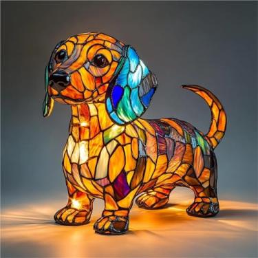 Imagem de Lâmpada Corgi, Dachshund, Chihuahua, Schnauzer, buldogue francês, cão boxer, pug, beagle, pomerânia, basset hound luz de mesa bonito animal vintage lâmpada de mesa LED resina manchada USB luz noturna