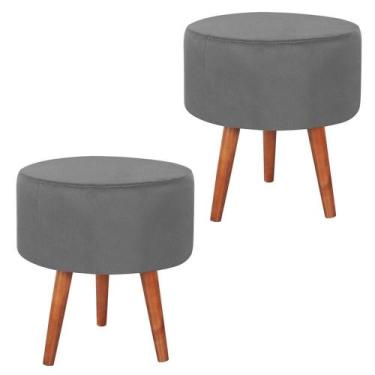 Imagem de Kit 2 Puff Puf Redondo Pes Palito 44x40cm Suede Cinza Escuro Mpassos C