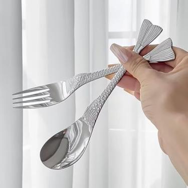 Imagem de Conjunto de 2 peças de garfo de colher de rabo de peixe fofo de aço inoxidável de 18,3 cm, colher de chá, colheres de sopa, sobremesa, bebida, sorvete, garfos de frutas, design para casa, cozinha