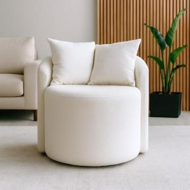 Imagem de Poltrona Moderna Bouclé Off White Cru Premium Grécia Luxo Com 2 Almofadas