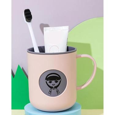 Imagem de Copo de escova de dentes de duas cores PP com alça para enxaguante bucal para banheiro