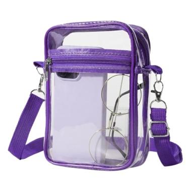 Imagem de Bolsa transversal transparente com alça ajustável, bolsa carteiro transparente para shows, festivais e eventos esportivos, Roxa