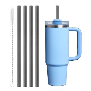 Imagem de 4 canudos Tritan de substituição compatíveis com Stanley Quencher de 850 g, copo copo de 1,134 g, canudos reutilizáveis com 1 escova de limpeza (preto)