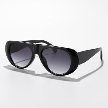 Imagem de Óculos de sol aviador modernos masculinos femininos retrô lentes de sol para mulheres, Armação preta/lente gradiente preta, Lens Width: 55 Millimeters