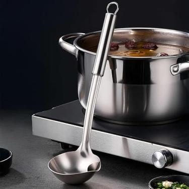 Imagem de 1 concha de sopa de aço inoxidável, colher de servir de cozinha de cabo longo