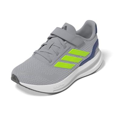 Imagem de adidas Tênis infantil Run Falcon 5 com cadarço elástico e tira, Halo Silver/Lucid Lemon/Team Royal Blue, 11 Little Kid
