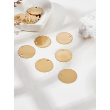 Imagem de 20 peças de pingentes redondos planos de latão, pingentes dourados, pingentes de decoração, suprimentos de joias para colar, pulseira, brincos, chaveiro, artesanato, joias, 25 x 1 mm, orifício: 2,5 mm