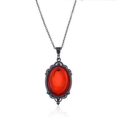 Imagem de Colar gótico de camafeu de cristal Stardust, colar gótico camafeu vintage com pingente de cristal para mulheres, colar punk de aniversário para mulheres (vermelho)