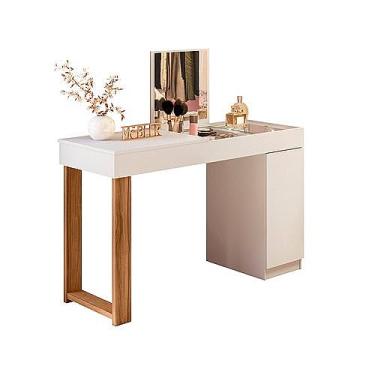 Imagem de Penteadeira Com Espelho e Porta Com Pés De Madeirado Quarto Feminino Moderna Funcional E Elegante,penteadeira escrivaninha