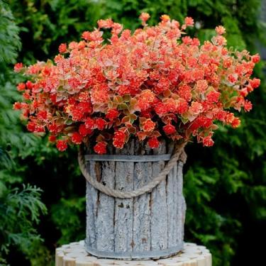 Imagem de Flores artificiais de outono ao ar livre – Pacote com 2 plantas falsas, resistentes a UV, não desbota, plástico sintético, vegetação, jardim, varanda, pátio, outono, decoração de casa