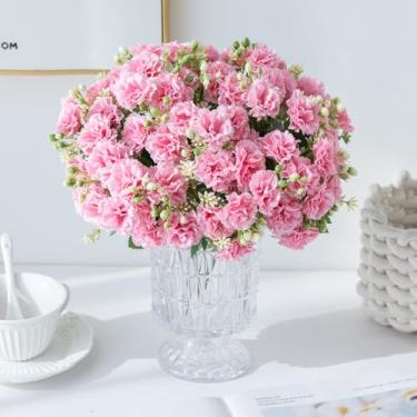 Imagem de Flores artificiais, rosas lilás, rosas de seda falsas para decoração de casa, buquês de noiva, decoração de flores com 20 cabeças na altura (rosa, 31 cm)